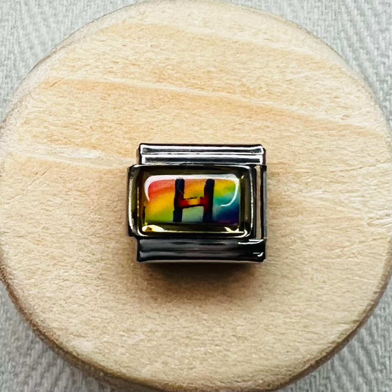 Rainbow Letter H Italian Charm Bracelet Link
